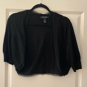 WHBM Black Shrug Sweater with frill edging. Size XL